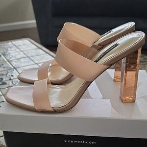 Nine West Nude Clear Block Heels